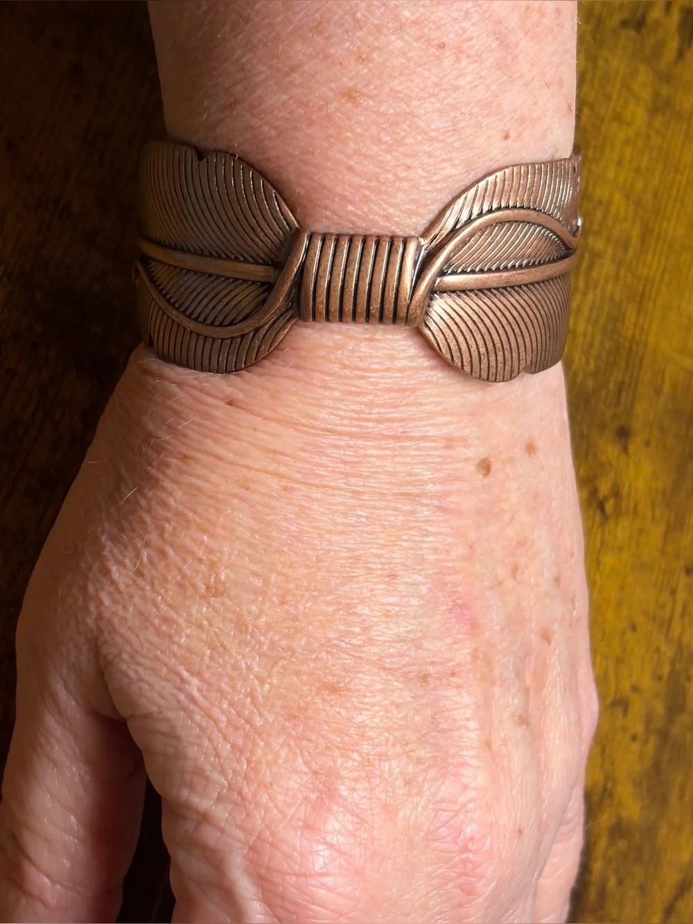 Copper Tone Feather Cuff Bracelet Boho Southwestern Statement